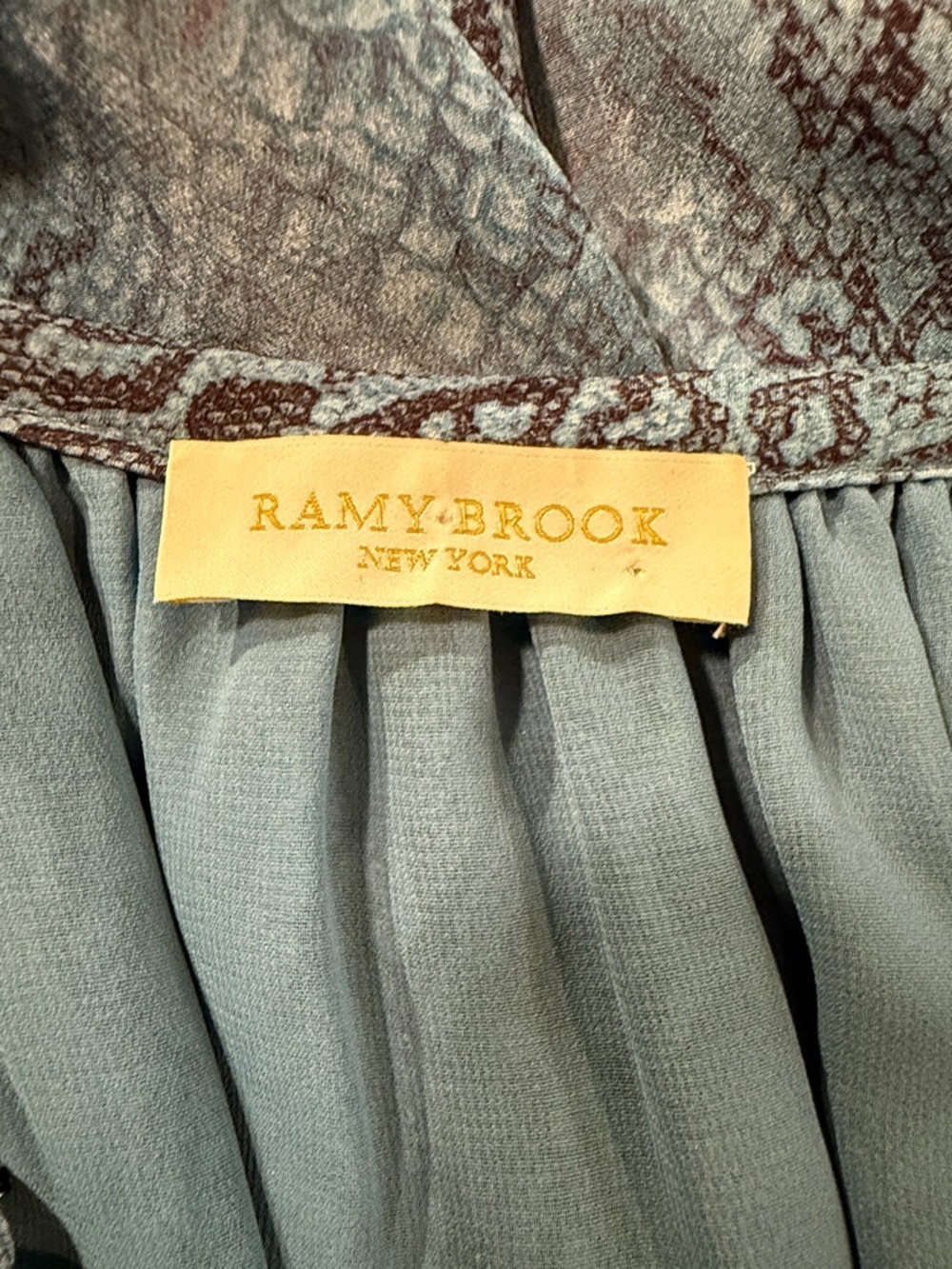 Ramy Brook Silk Snake Print Mini Dress Blue Gray Long Sleeve Ruched Waist - Picture 14 of 16